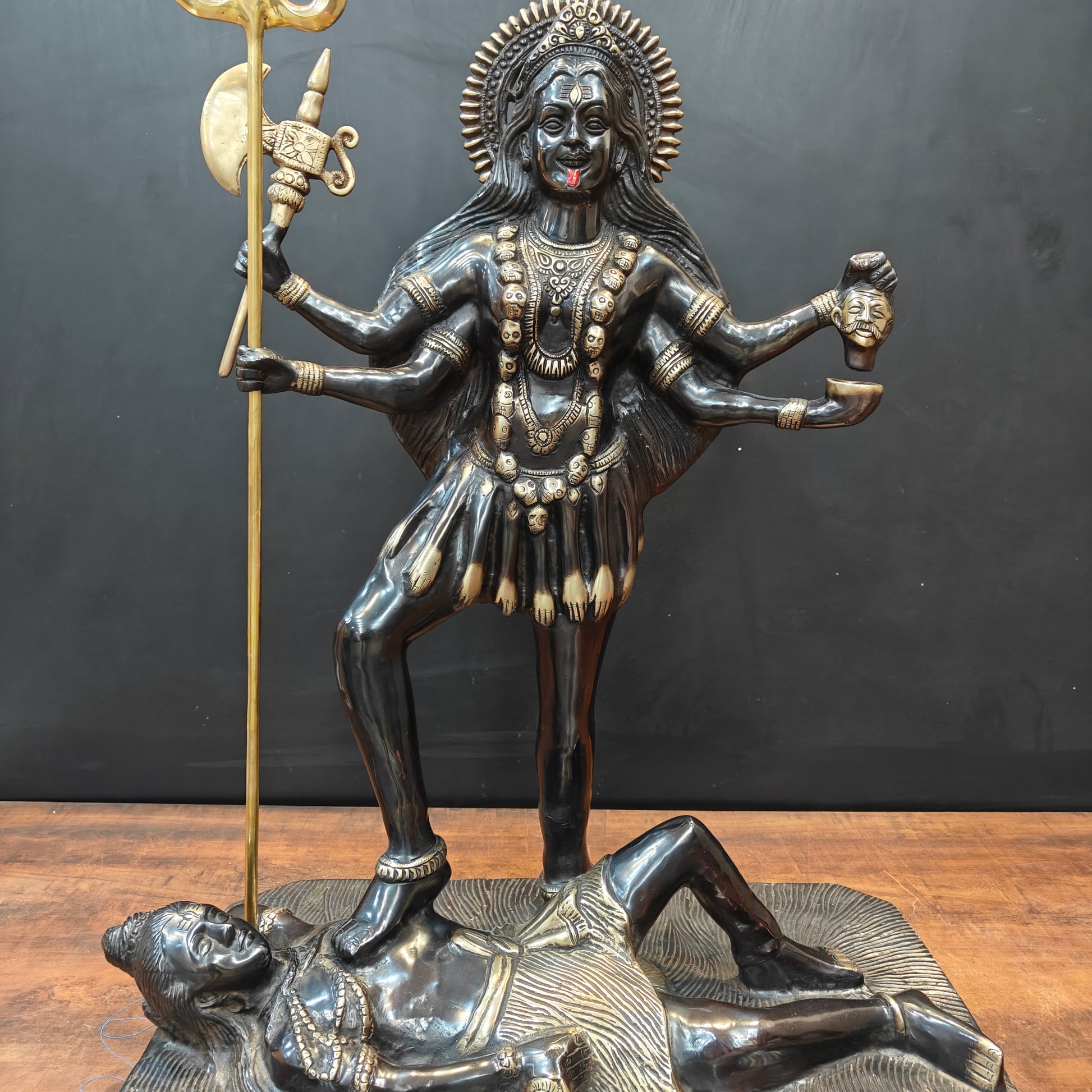 Brass Divine Goddess Universal Mother Kali Statue Black Patina Finish 3 Feet - Image 5
