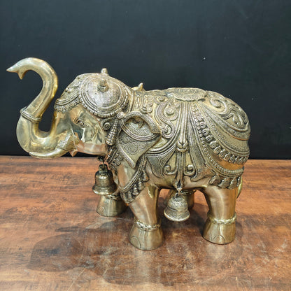 Brass Large Engraved Elephant Statue With Bells Figurine 22 Inch by vendor-unknown - Decor (View 4)