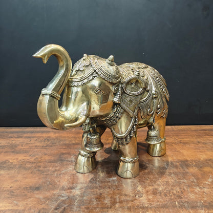 Brass Large Engraved Elephant Statue With Bells Figurine 22 Inch by vendor-unknown - Decor (View 3)