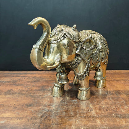 Brass Large Engraved Elephant Statue With Bells Figurine 22 Inch by vendor-unknown - Decor (View 6)