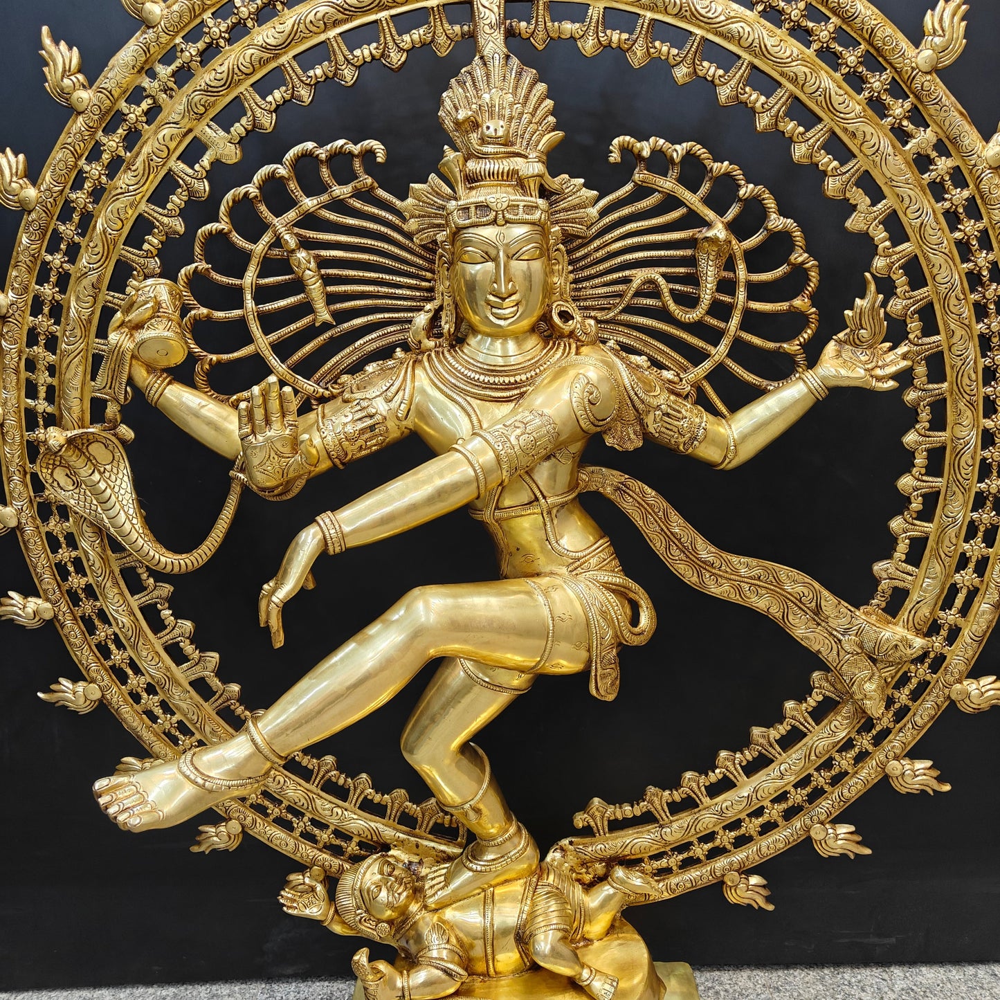 Brass Nataraja Statue as Dancing Shiva Golden Finish 4 Feet