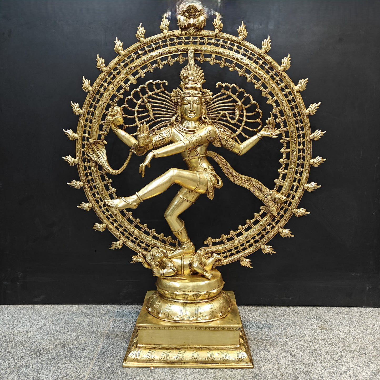 Brass Nataraja Statue as Dancing Shiva Golden Finish 4 Feet