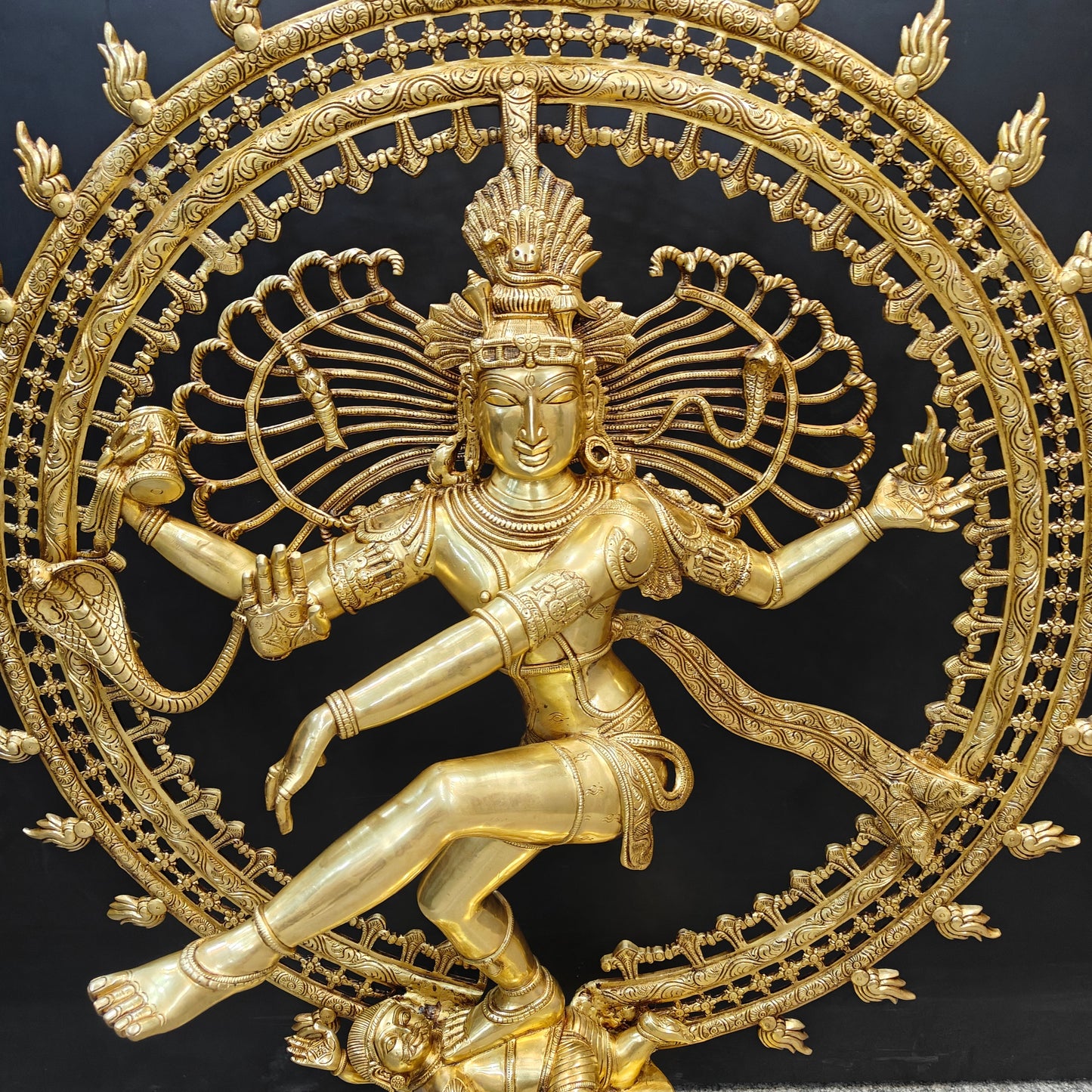 Brass Nataraja Statue as Dancing Shiva Golden Finish 4 Feet