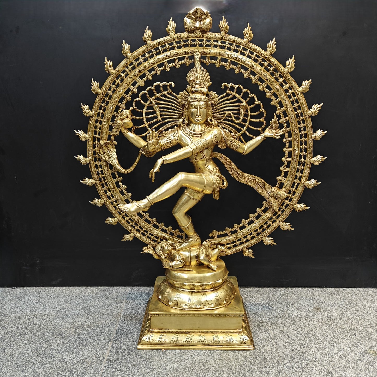 Brass Nataraja Statue as Dancing Shiva Golden Finish 4 Feet
