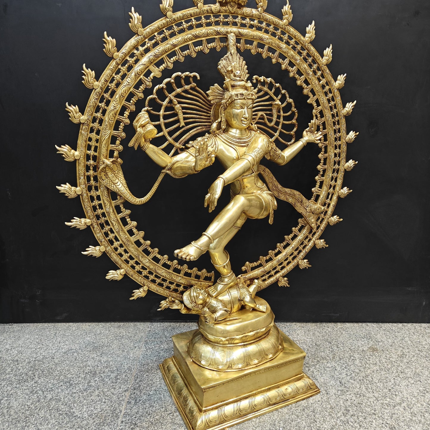 Brass Nataraja Statue as Dancing Shiva Golden Finish 4 Feet