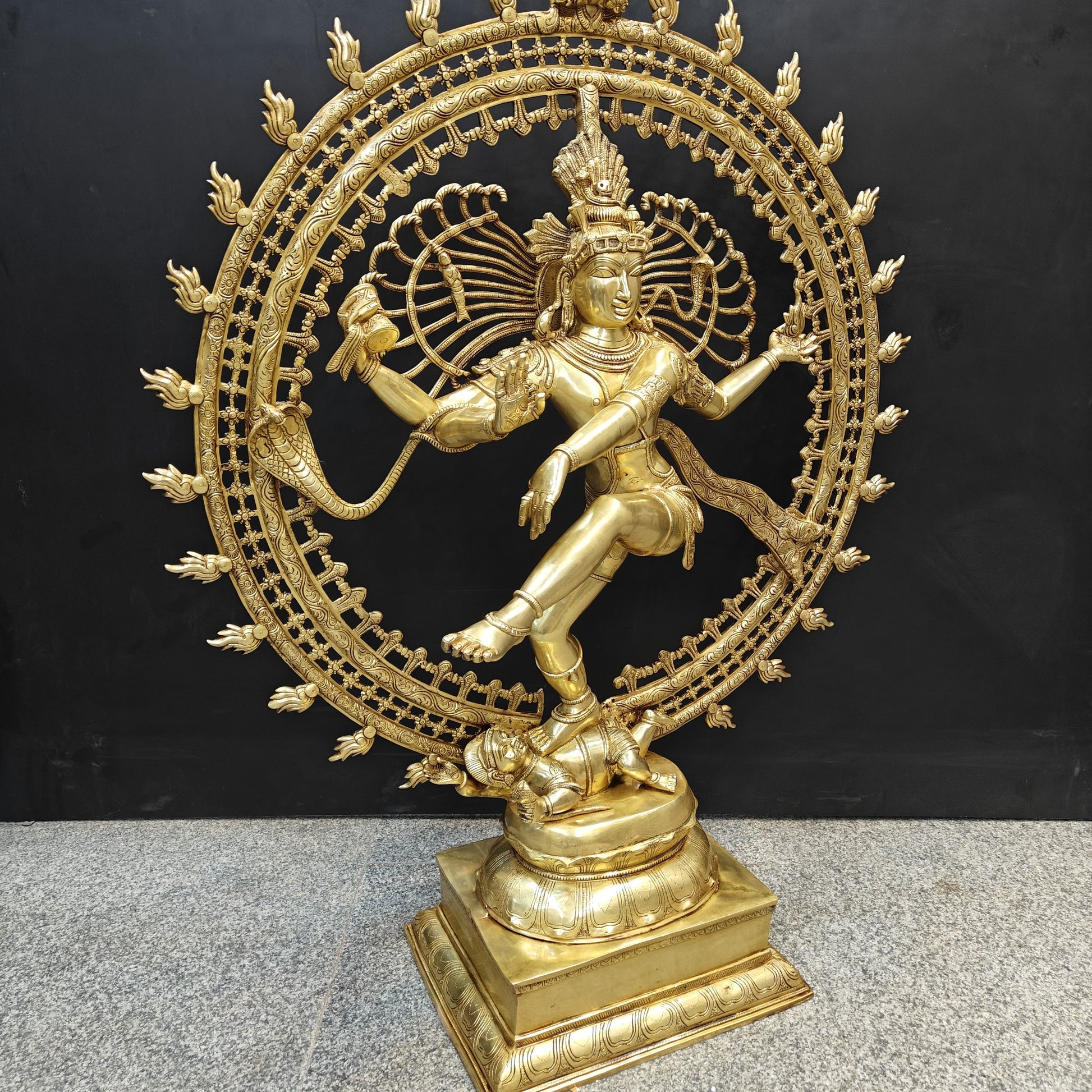Brass Nataraja Statue as Dancing Shiva Golden Finish 4 Feet - Image 6