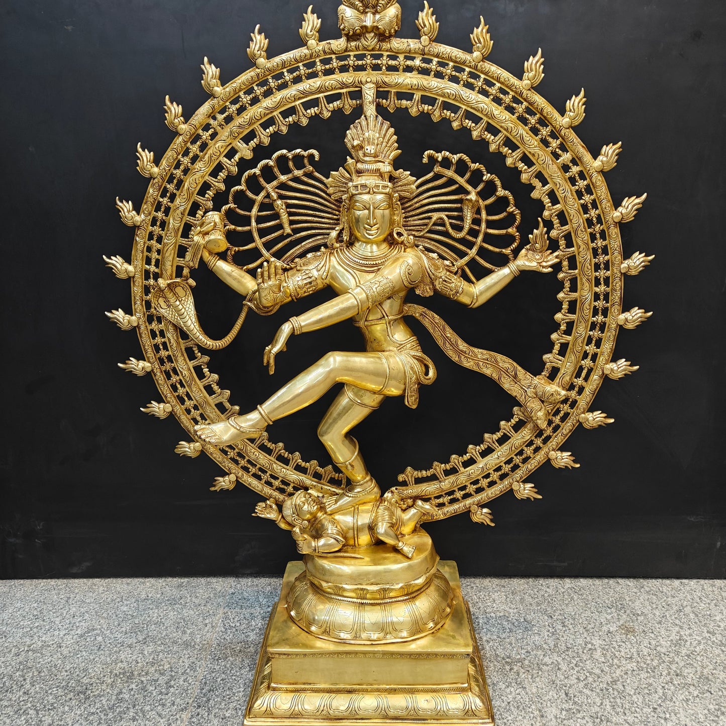 Brass Nataraja Statue as Dancing Shiva Golden Finish 4 Feet