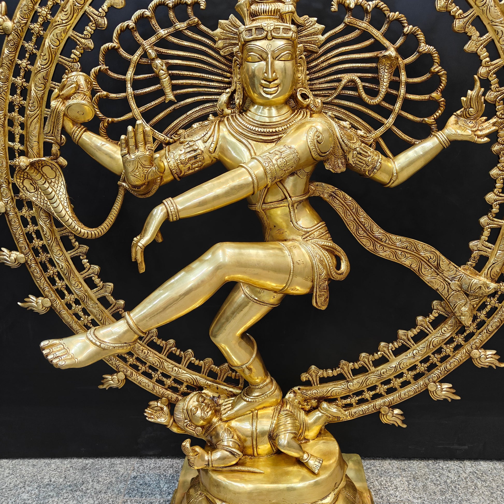 Brass Nataraja Statue as Dancing Shiva Golden Finish 4 Feet - Image 8