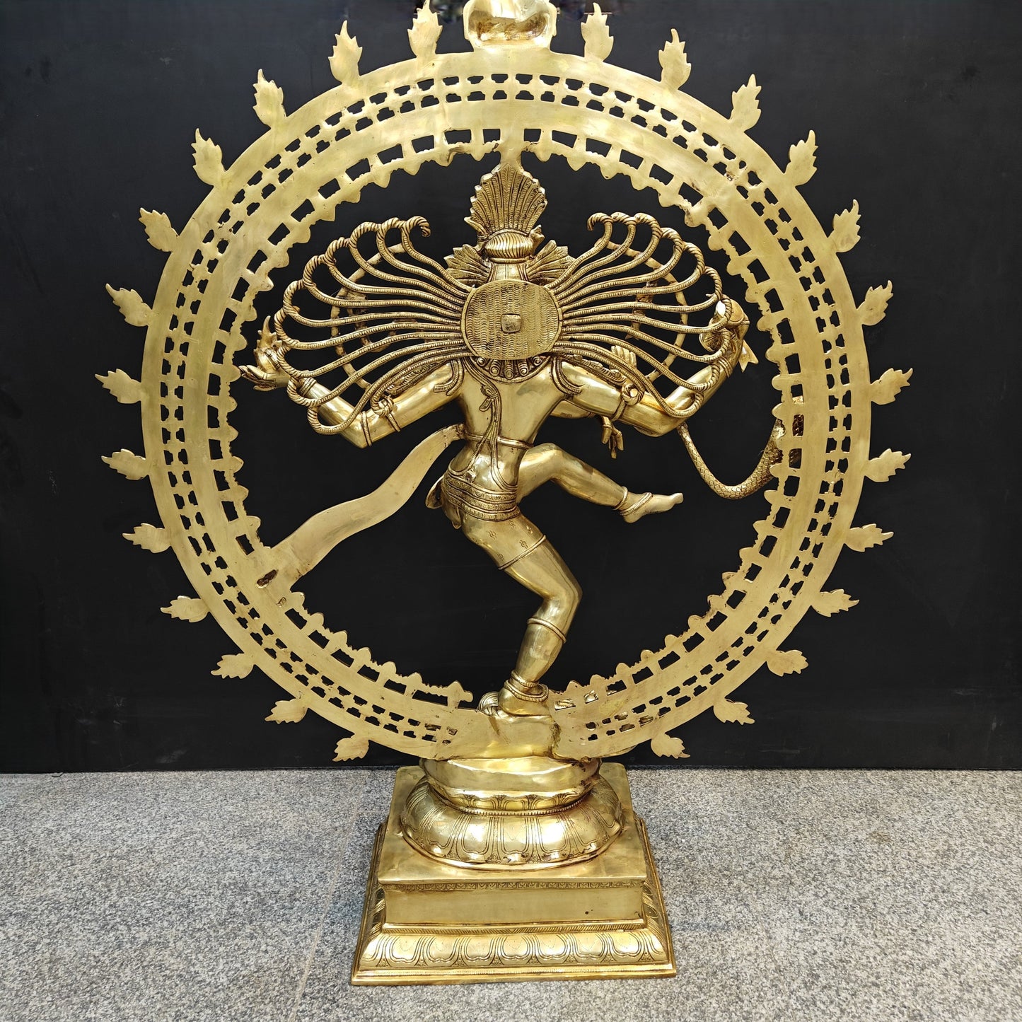 Brass Nataraja Statue as Dancing Shiva Golden Finish 4 Feet