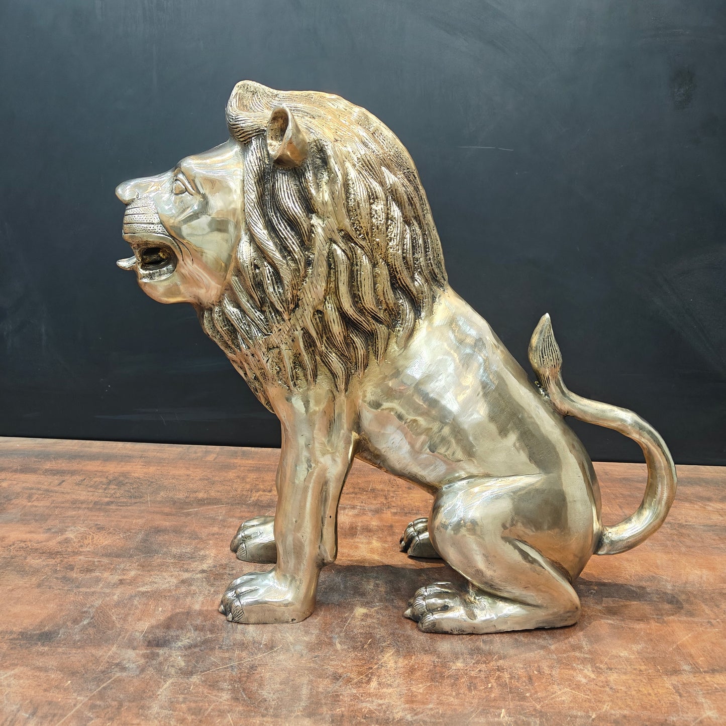 Brass Lion Statue Sculpture Antique Finish Decor Showpiece 22 Inch