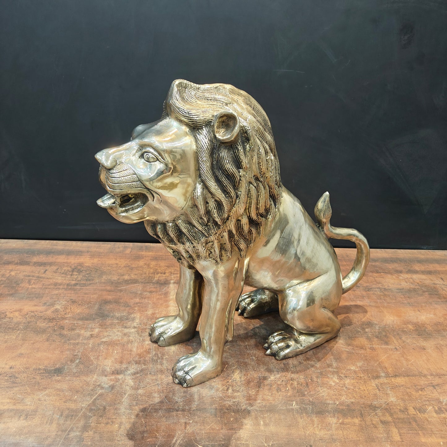 Brass Lion Statue Sculpture Antique Finish Decor Showpiece 22 Inch