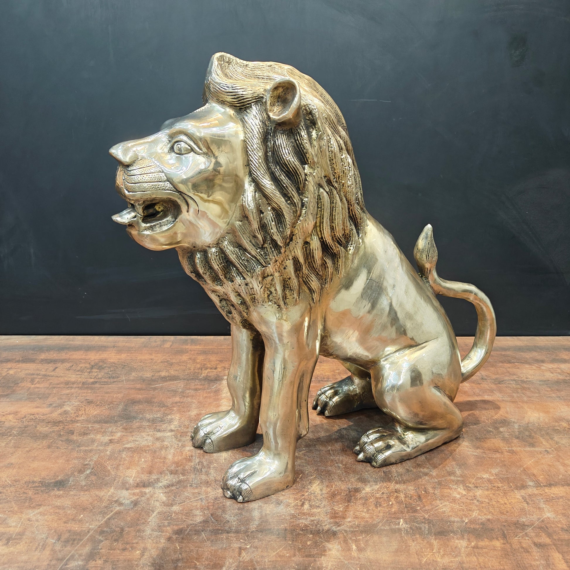 Brass Lion Statue Sculpture Antique Finish Decor Showpiece 22 Inch - Image 4