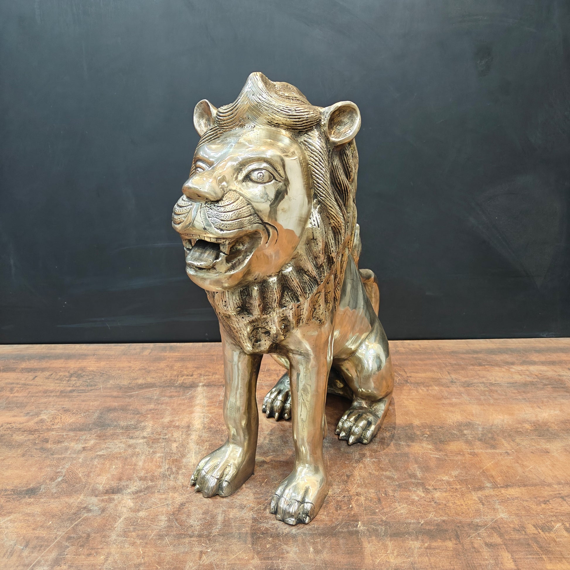 Brass Lion Statue Pair Sculpture Antique Finish Decor Showpiece 22 Inch - Image 5