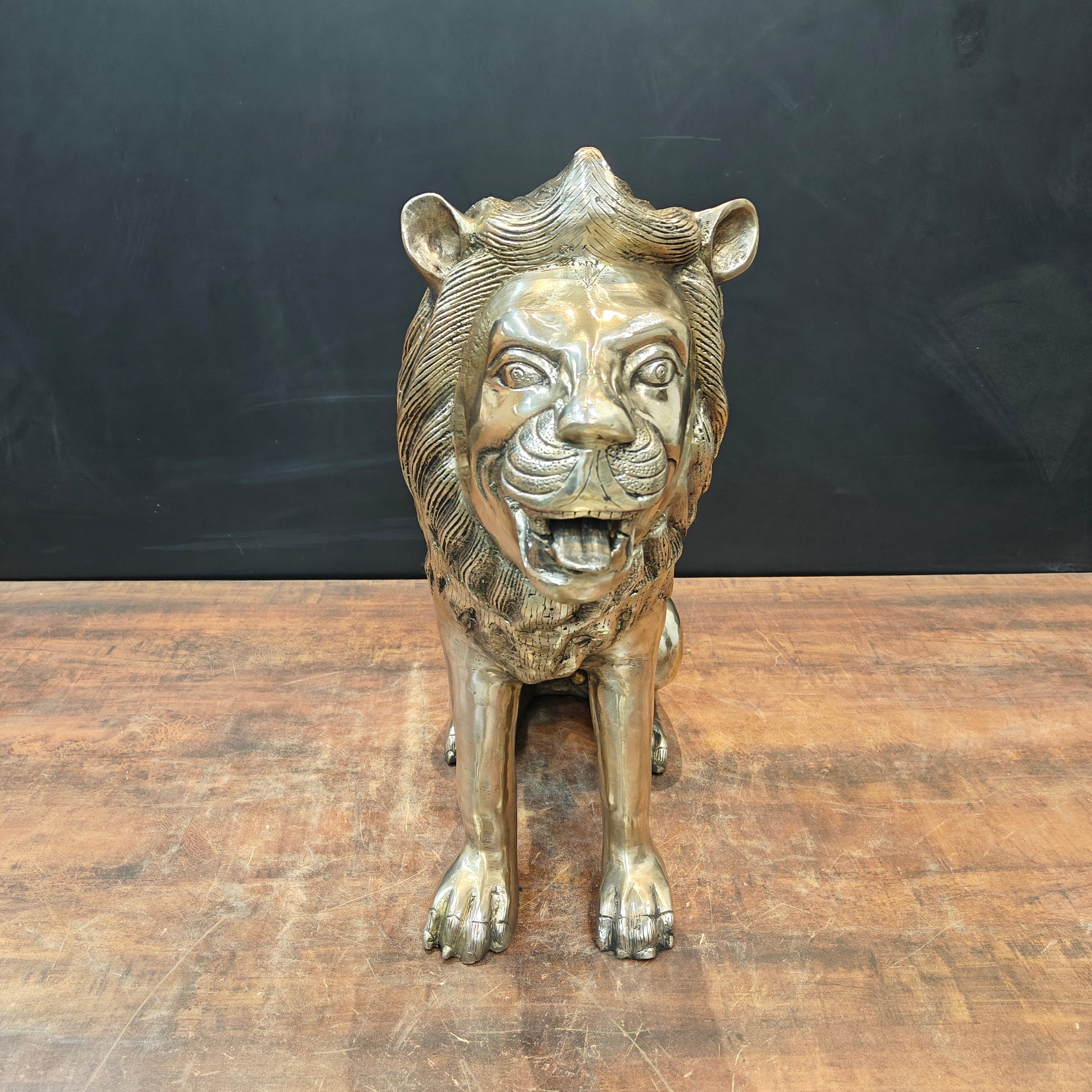 Brass Lion Statue Sculpture Antique Finish Decor Showpiece 22 Inch - Image 6