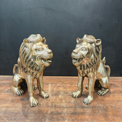 Brass Lion Statue Pair Sculpture Antique Finish Decor Showpiece 22 Inch by vendor-unknown - Decor (View 3)