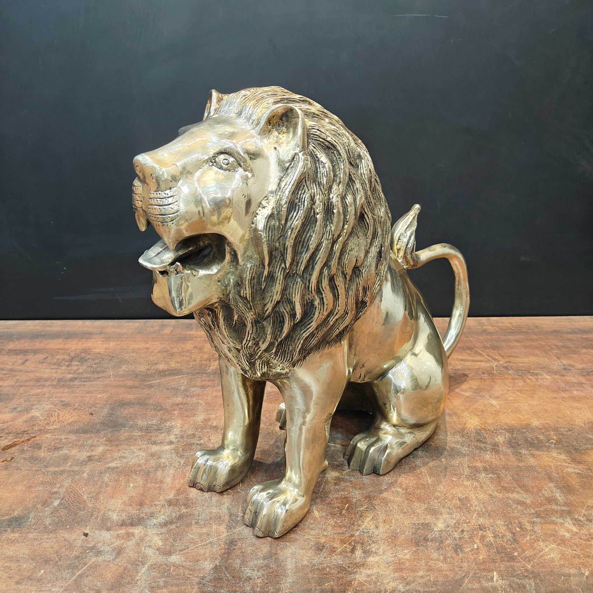 Brass Lion Statue Sculpture Antique Finish Decor Showpiece 17 Inch - Image 2