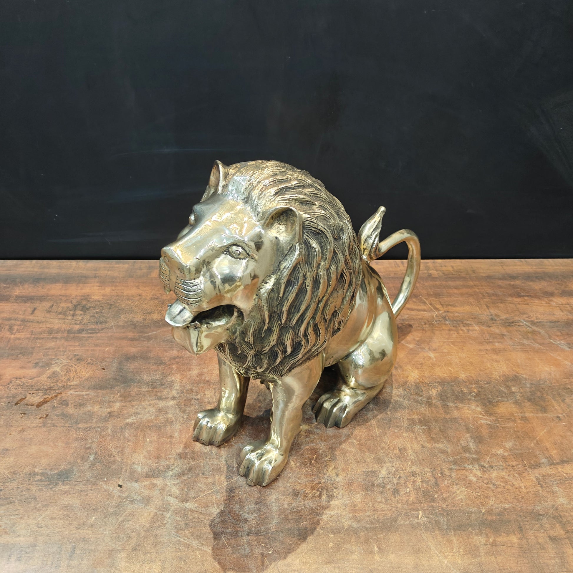 Brass Lion Statue Sculpture Antique Finish Decor Showpiece 17 Inch - Image 3