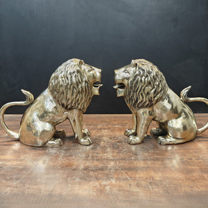 Brass Lion Statue Pair Sculpture Antique Finish Decor Showpiece 17 Inch by vendor-unknown - Decor (View 2)