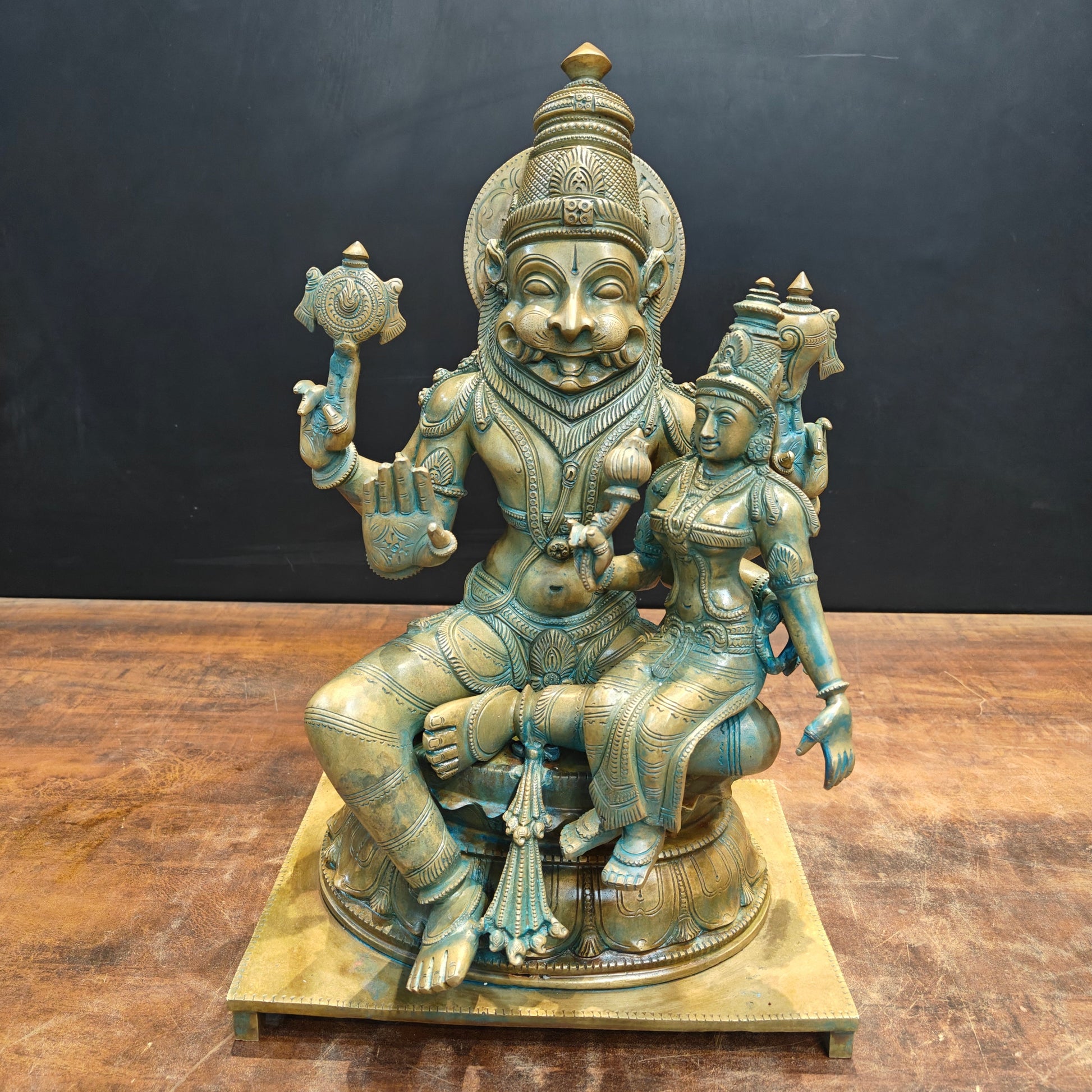Bronze Vintage Narasimha Lakshmi Statue Chola Patina Finish 19 Inch - Image 3