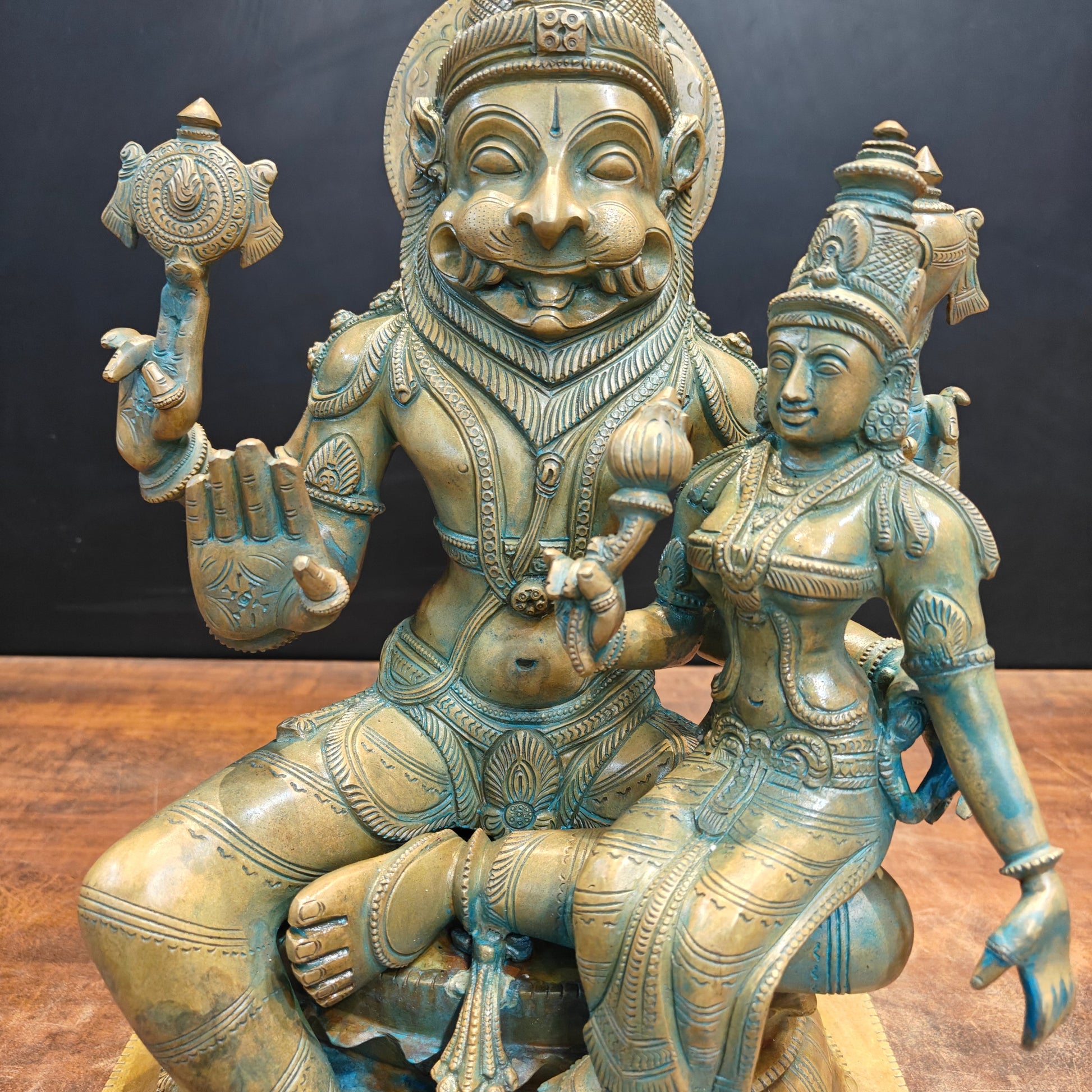 Bronze Vintage Narasimha Lakshmi Statue Chola Patina Finish 19 Inch - Image 4