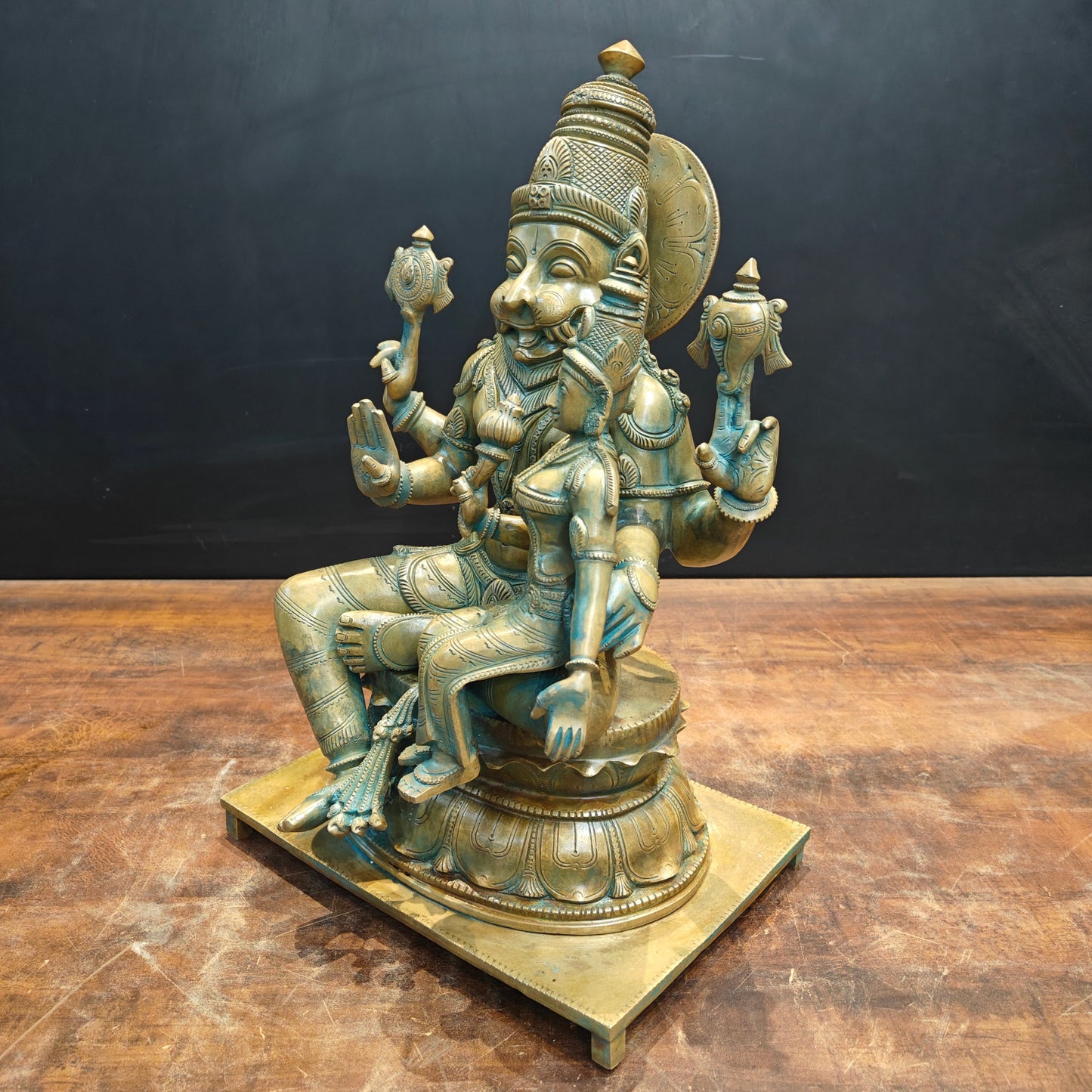 Bronze Vintage Narasimha Lakshmi Statue Chola Patina Finish 19 Inch