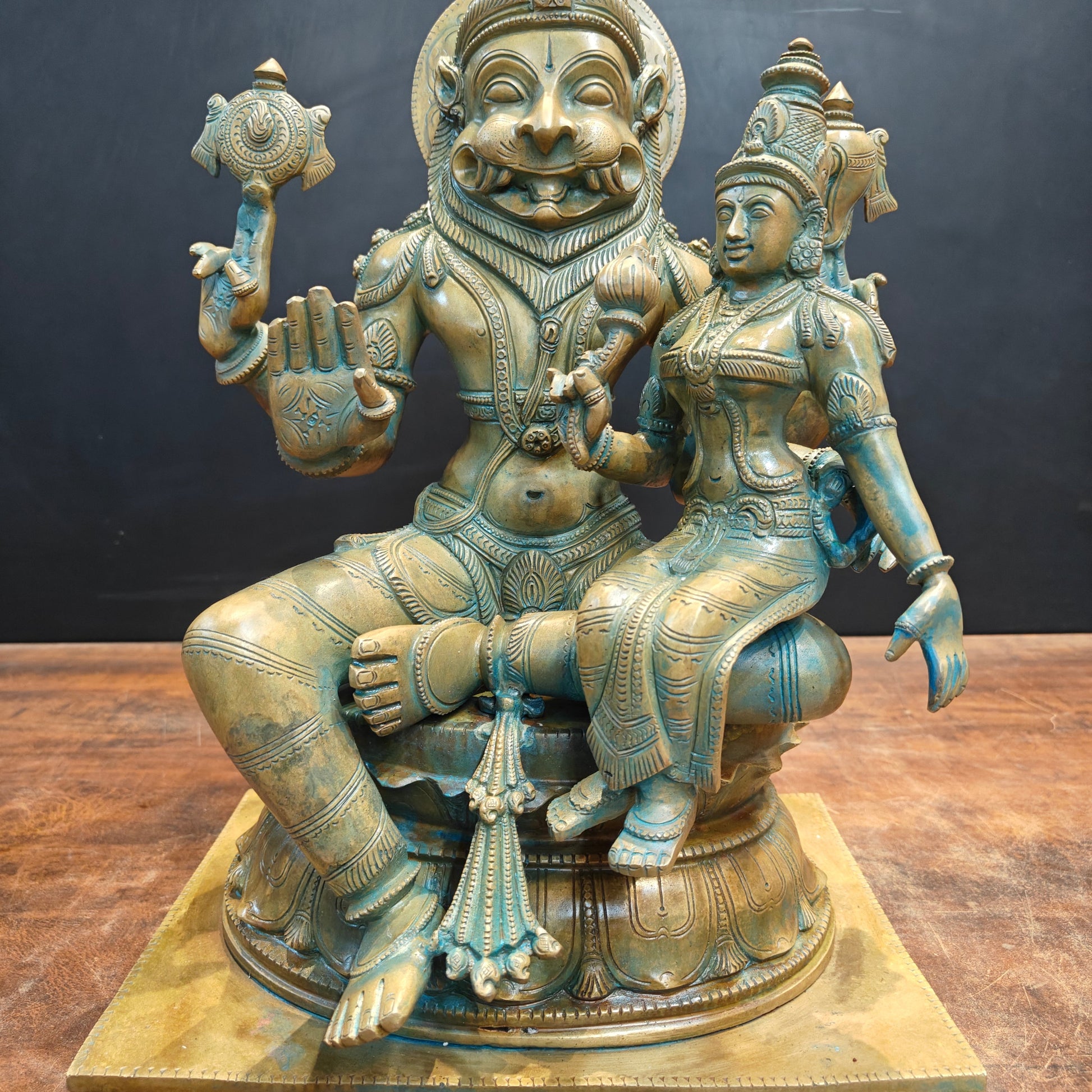 Bronze Vintage Narasimha Lakshmi Statue Chola Patina Finish 19 Inch - Image 7