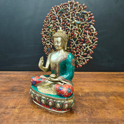 Brass Buddha Statue With Bodhi Tree Stone Work 22 Inch by vendor-unknown - Buddha (View 6)