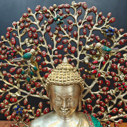 Brass Buddha Statue With Bodhi Tree Stone Work 22 Inch by vendor-unknown - Buddha (View 7)