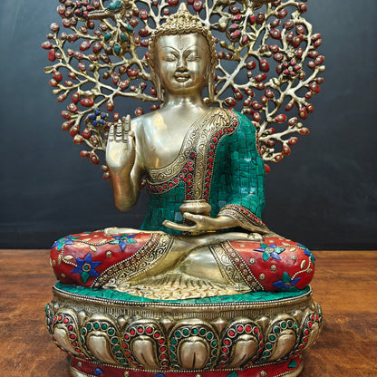 Brass Buddha Statue With Bodhi Tree Stone Work 22 Inch by vendor-unknown - Buddha (View 8)