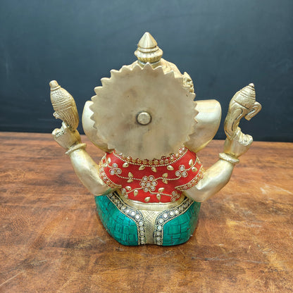 Brass Ganesha Idol With Stone Work For Home Decor 9 Inch by vendor-unknown - Hindu Gods (View 7)