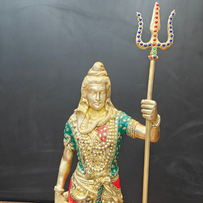 Brass Standing Lord Shiva Statue With Stone Work 2 Feet by vendor-unknown - Hindu Gods (View 2)