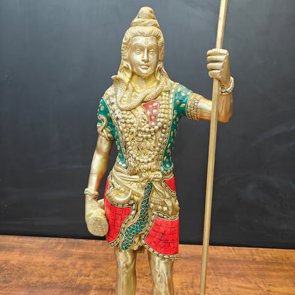 Brass Standing Lord Shiva Statue With Stone Work 2 Feet by vendor-unknown - Hindu Gods (View 3)