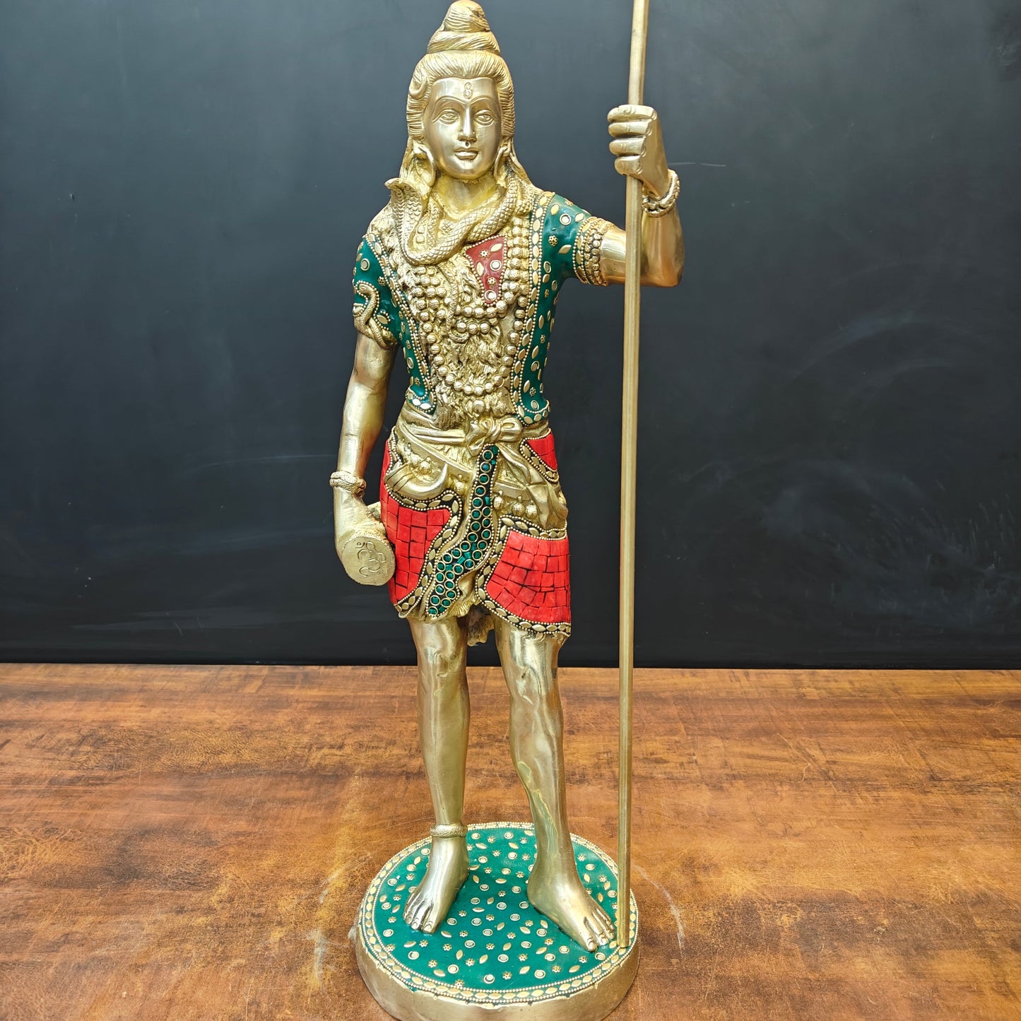 Brass Standing Lord Shiva Statue With Stone Work 2 Feet