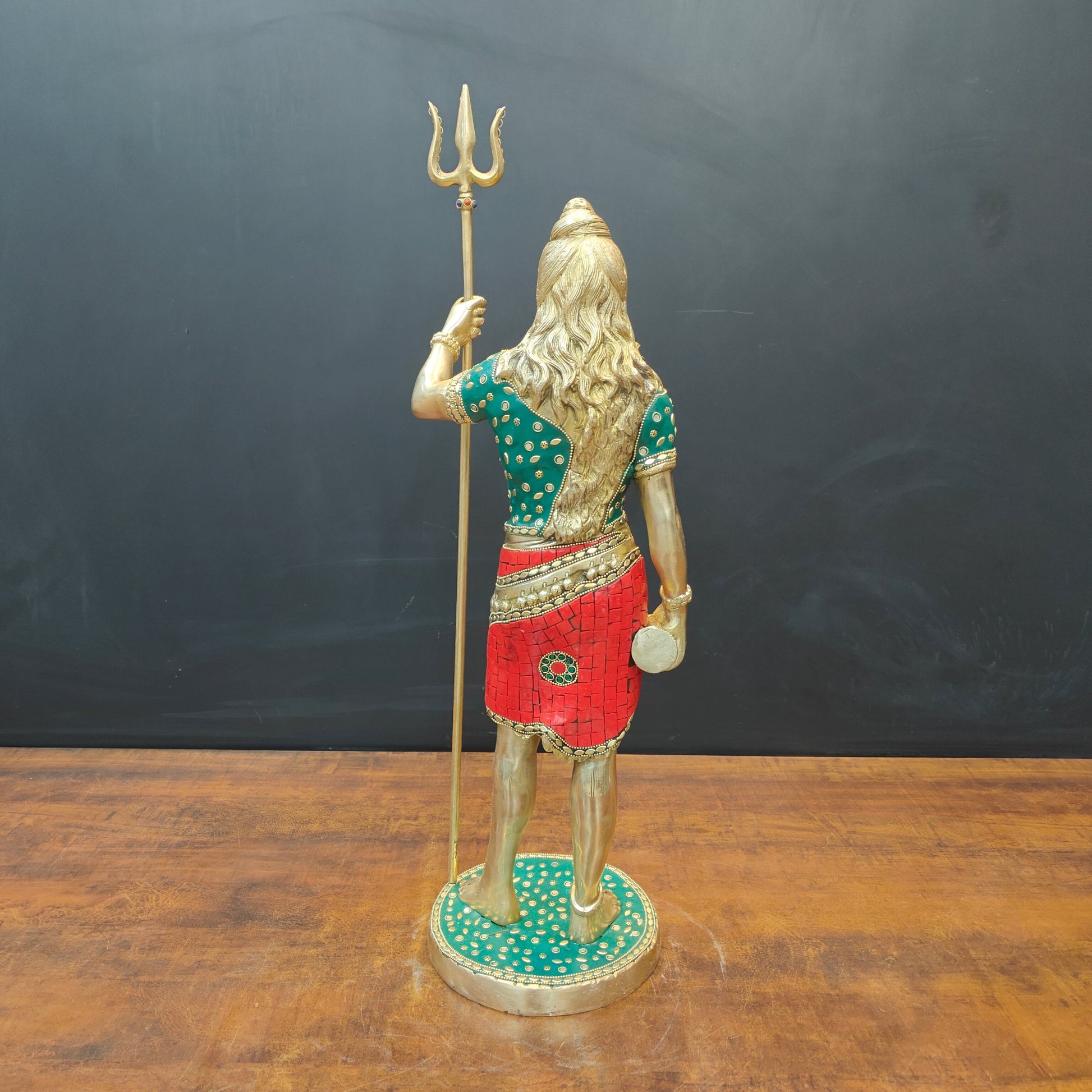 Brass Standing Lord Shiva Statue With Stone Work 2 Feet - Image 6