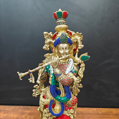 Brass Krishna Idol With Stone Work 2 Feet by vendor-unknown - Hindu Gods (View 2)