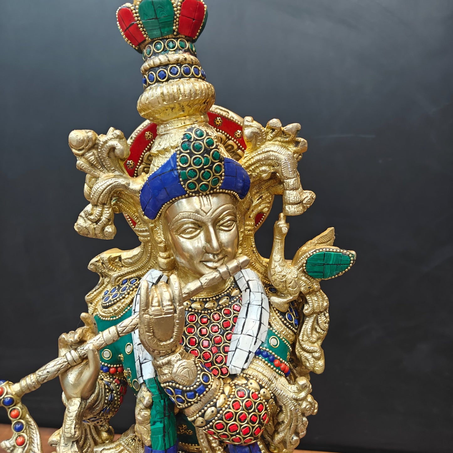 Brass Krishna Idol With Stone Work 2 Feet