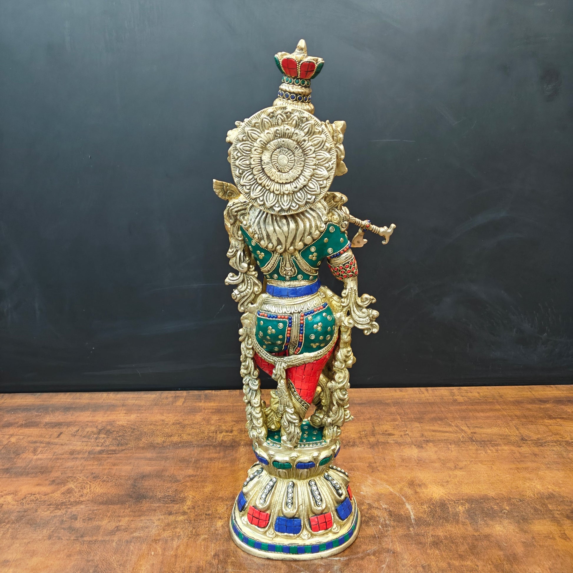 Brass Krishna Idol With Stone Work 2 Feet - Image 8