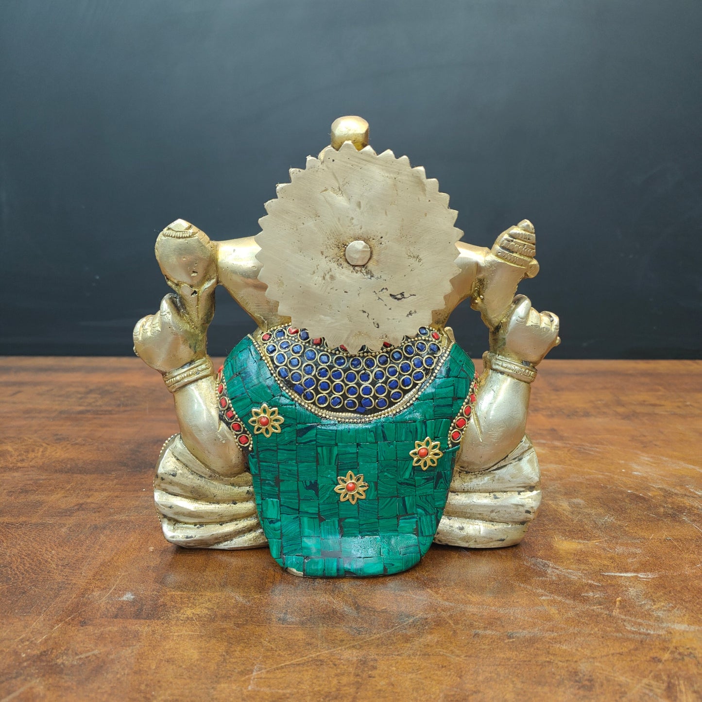 Brass Ganesha Statue With Stone Work For Home Temple Decor 8 Inch