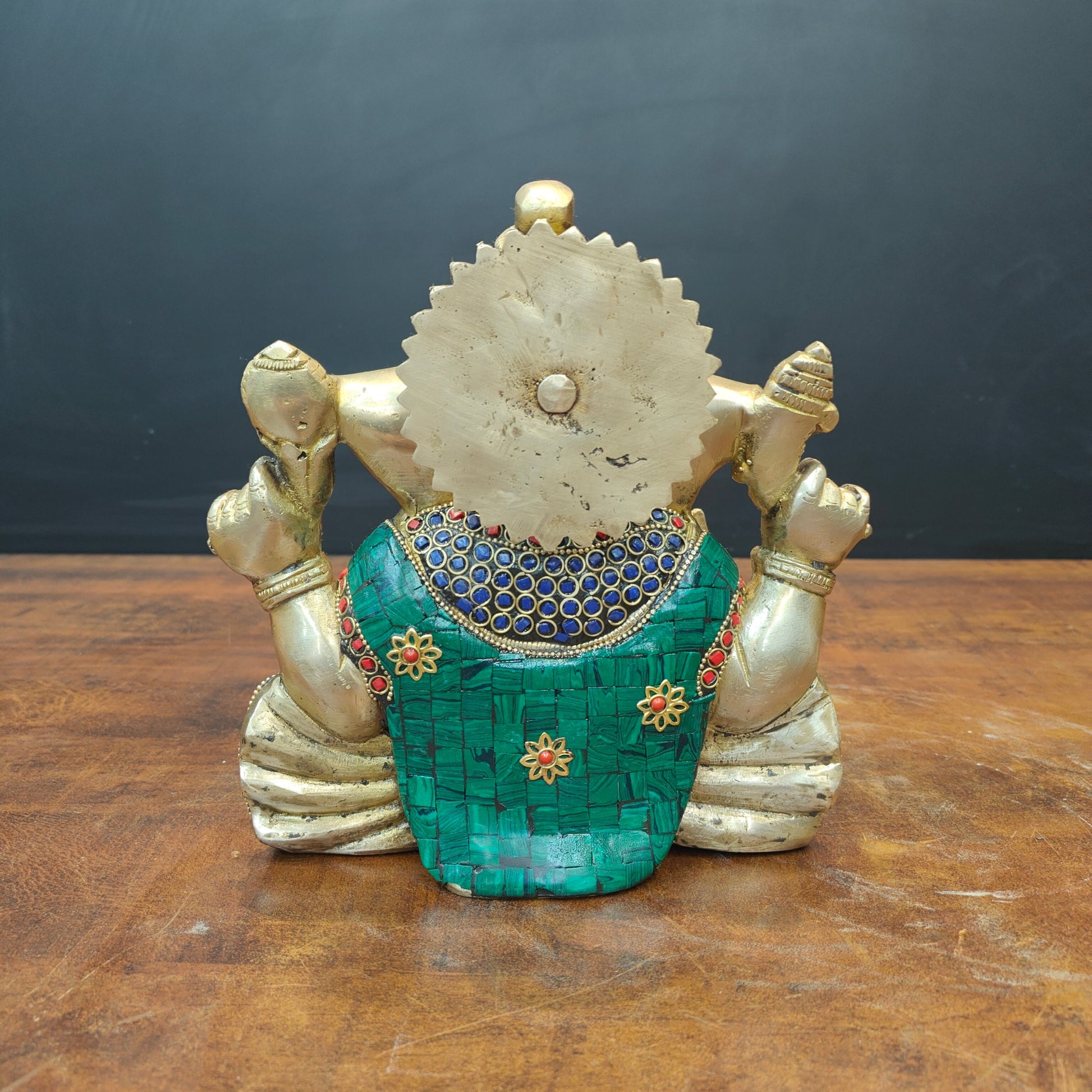 Brass Ganesha Statue With Stone Work For Home Temple Decor 8 Inch - Image 6