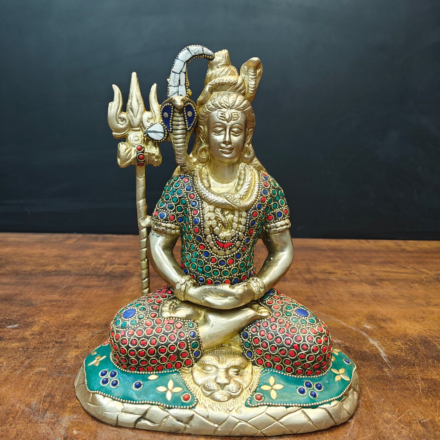 Brass Meditation Lord Shiva Statue With Stone Work 10 Inch