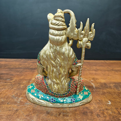 Brass Meditation Lord Shiva Statue With Stone Work 10 Inch by vendor-unknown - Hindu Gods (View 5)