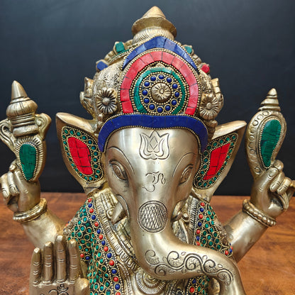 Brass Ganesha Idol Mosaic Stone Work For Home Decor 14 Inch by vendor-unknown - Hindu Gods (View 4)