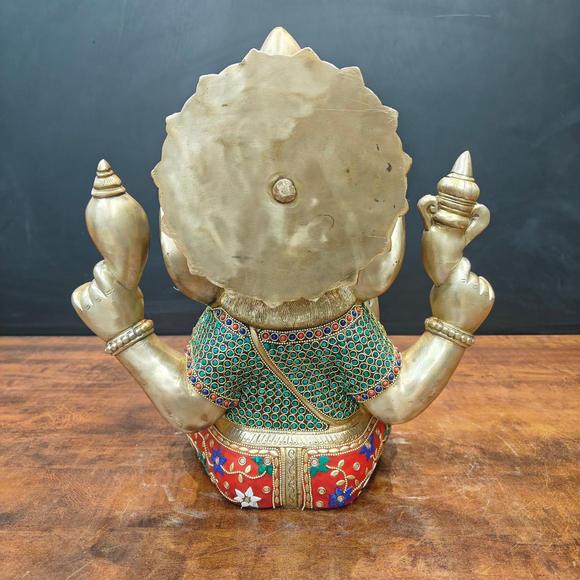 Brass Ganesha Idol Mosaic Stone Work For Home Decor 14 Inch - Image 7