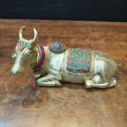 Brass Nandi Idol Stone Work For Home Decor Showpiece 9 Inch by vendor-unknown - Spiritual (View 2)
