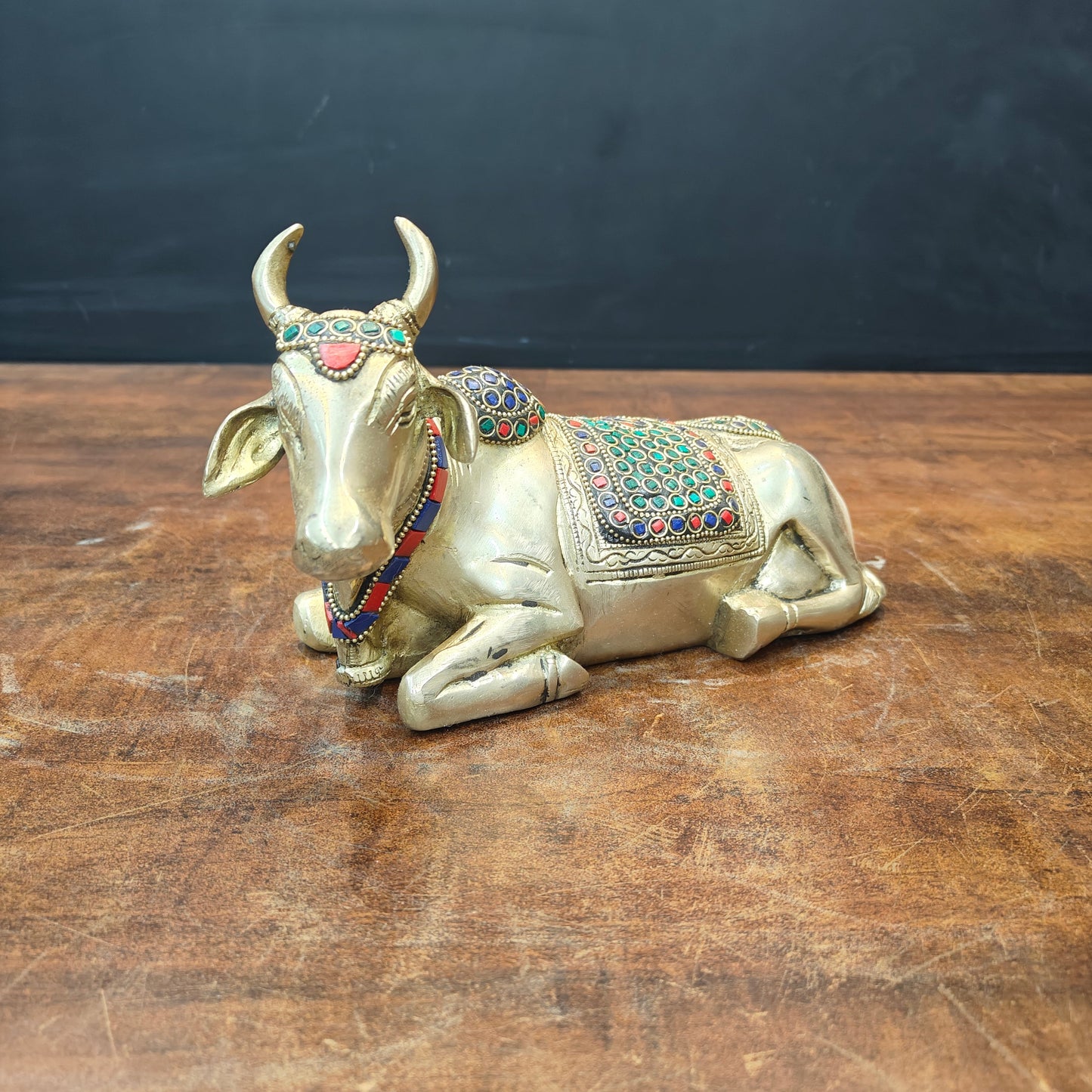 Brass Nandi Idol Stone Work For Home Decor Showpiece 9 Inch