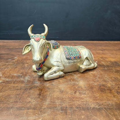 Brass Nandi Idol Stone Work For Home Decor Showpiece 9 Inch by vendor-unknown - Spiritual (View 3)
