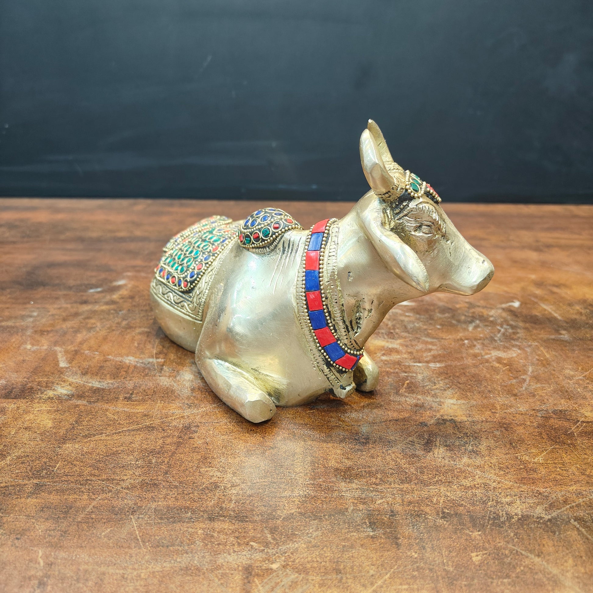 Brass Nandi Idol Stone Work For Home Decor Showpiece 9 Inch - Image 4