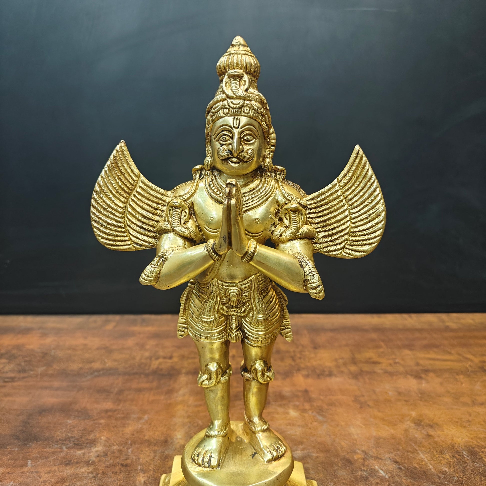 Brass Standing Garuda Idol Golden Finish 15 Inch - Image 2