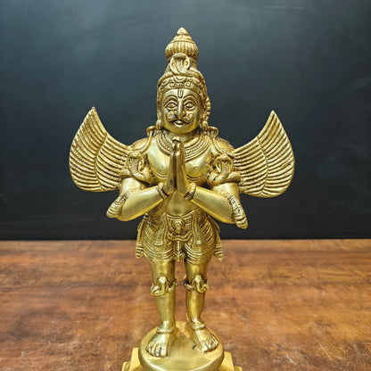 Brass Standing Garuda Idol Golden Finish 15 Inch by vendor-unknown - Hindu Gods (View 2)