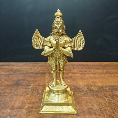 Brass Standing Garuda Idol Golden Finish 15 Inch by vendor-unknown - Hindu Gods (View 3)